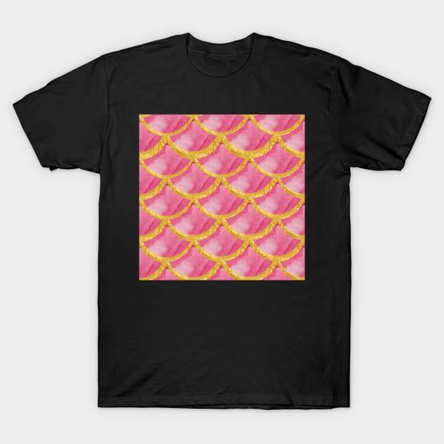 Mermaid Pattern Gold pink T-Shirt by ArtInPi